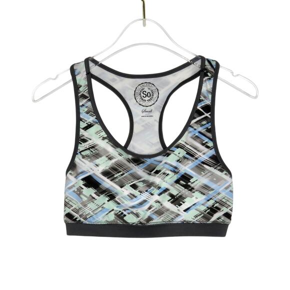 Y2k So Pastel Blue & Gray Swirly Geometric Sports Bra Small - Picture 3 of 6